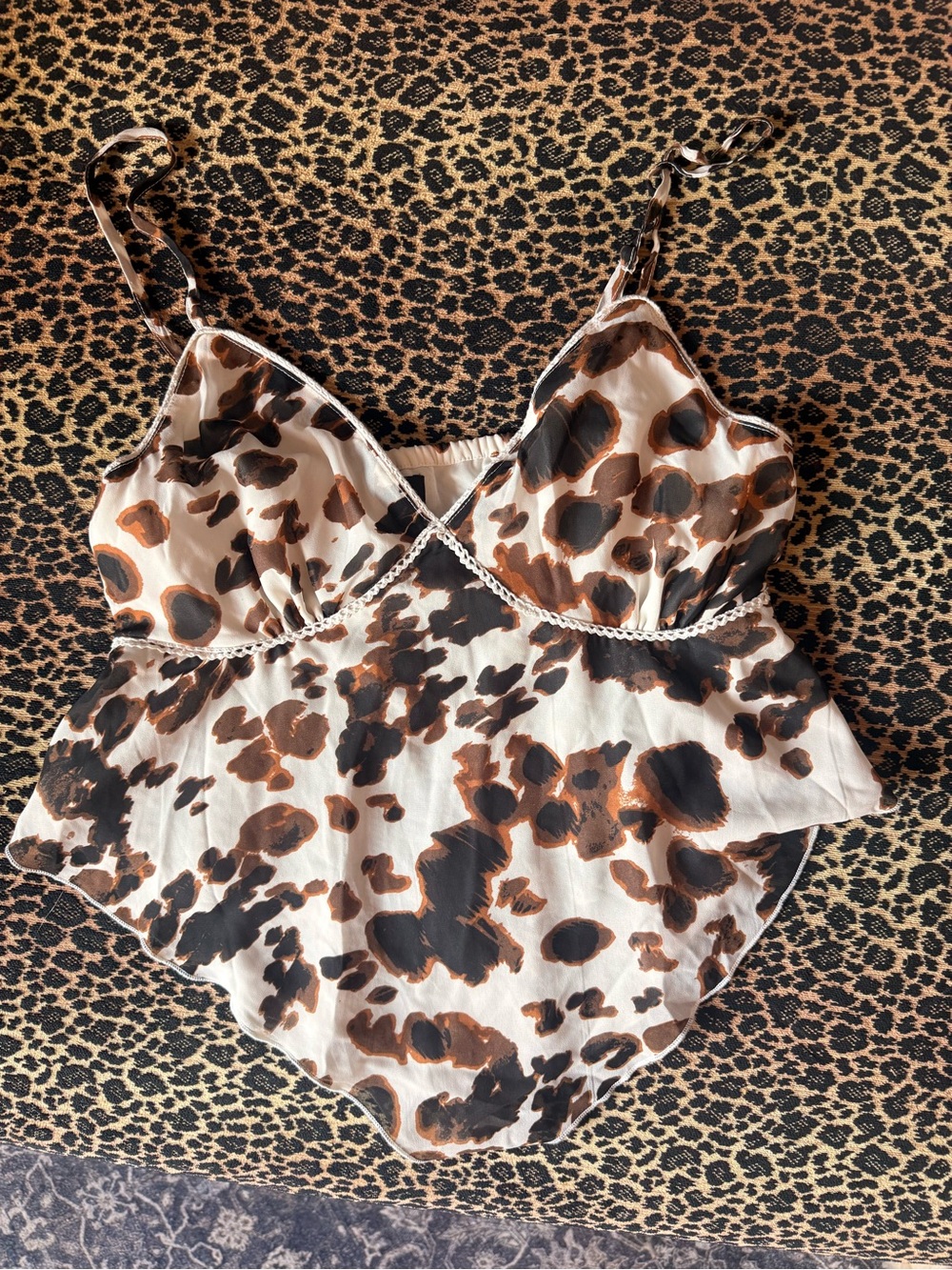 Brown & Black Leopard Print Satin Camisole
